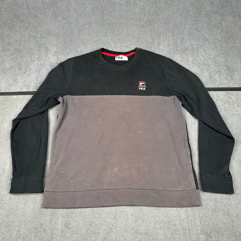 Fila Y2k Long Sleeve Crewneck Shirt Colorblock Black Grey Logo Size Large L